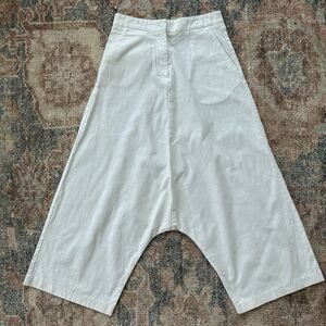 AAKASHA BOHO LINEN DROP CROTCH PANTS In White Small Art To Wear Lagenlook $155